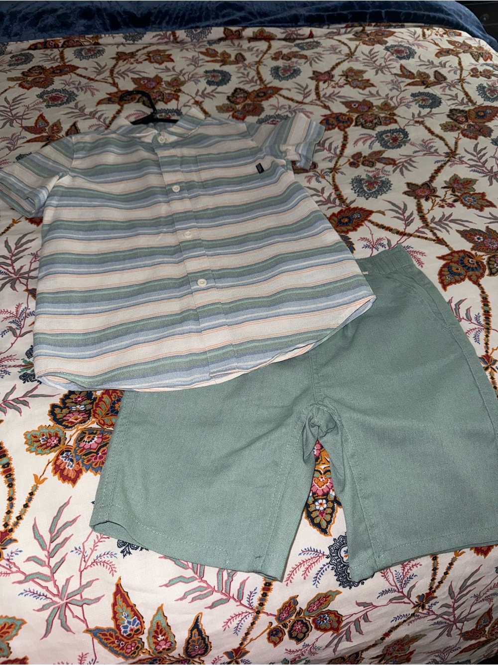 Eddie Bauer Light Blue and Green Striped Button-Down Set